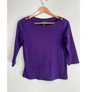 Lauren Ralph Lauren tshirt 3/4 sleeves 100% cotton classic casual purple womenMp
